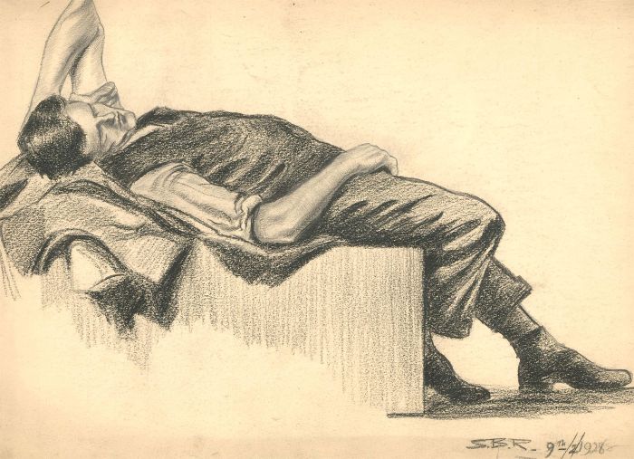 S. Barnes Robson (1900-1973) - 1926 Charcoal Drawing, Resting Male Figure
