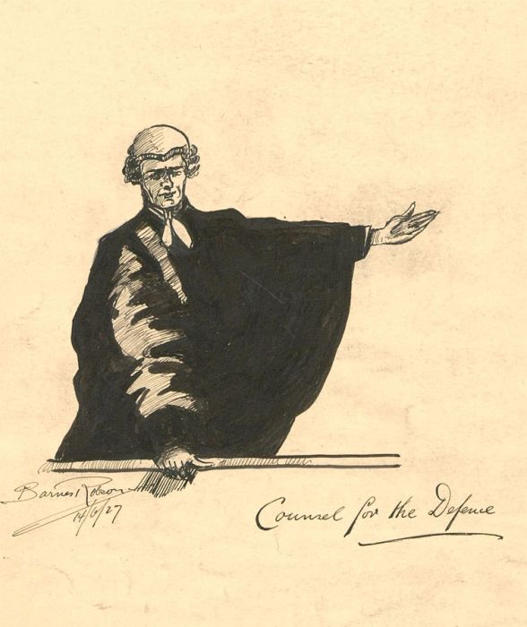 S. Barnes Robson (1900-1973) - 1927 Pen and Ink Drawing, Counsel for the Defence