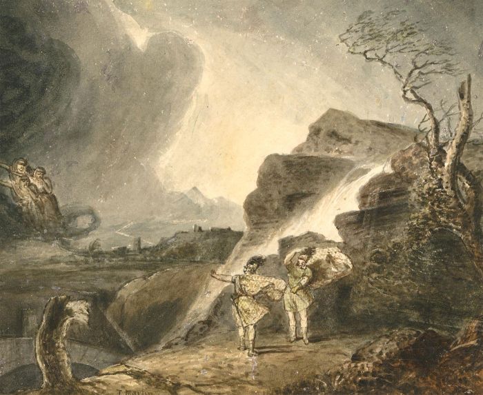 J. Martin - Early 19th Century Watercolour, In the Wind