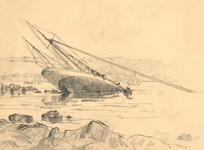 A.B. - 1923 Pen and Ink Drawing, Helford River