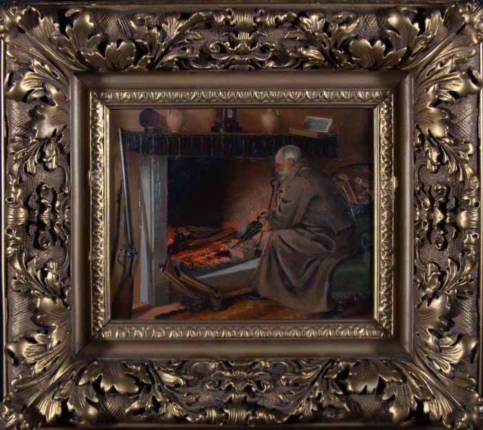 Early 20th Century Oil - Stoking The Fire