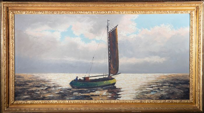 Framed Mid 20th Century Oil - Golden Hour at Sea