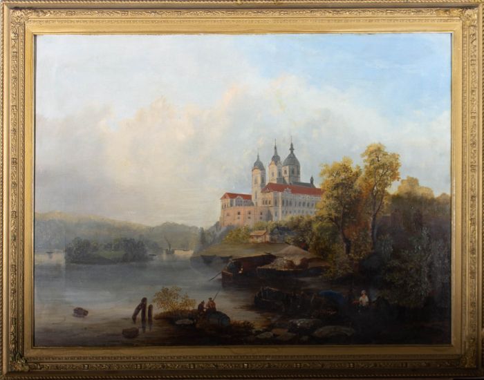 M. S. K. - Late 19th Century Oil, German Lakeside Castle
