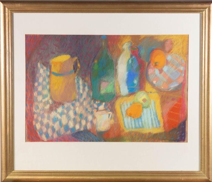 C.N. - 20th Century Pastel, Still Life of Bottles and Fruit