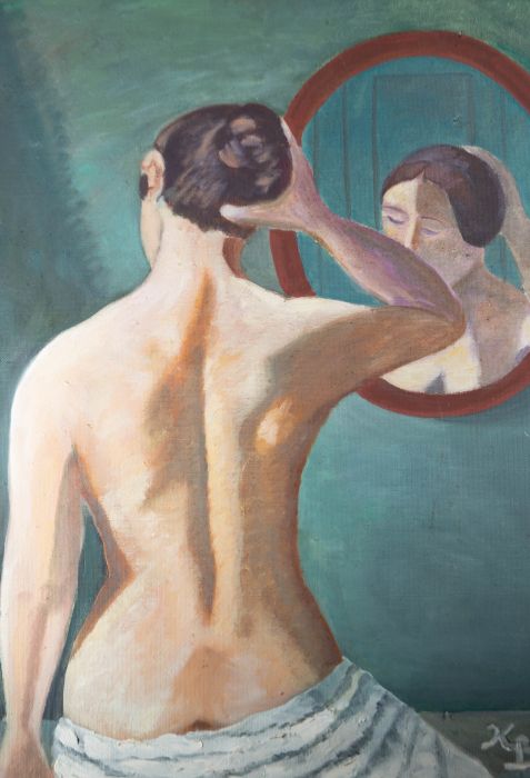 K. B - Signed Mid 20th Century Oil, Nude in Contemplation