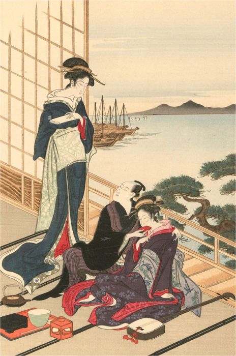 Shozaburo Toyoharu - Late 19th Century Japanese Woodblock, Waterside Feast