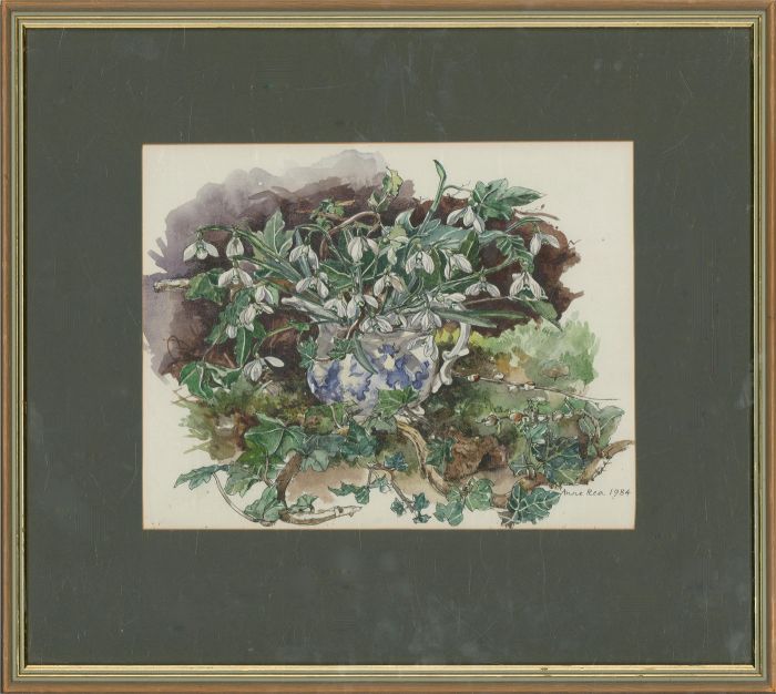 Anne Rea - 1984 Watercolour, Snowdrops And Ivy