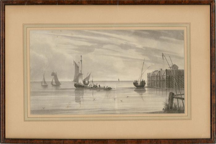 Framed Early 19th Century Watercolour - Quiet Harbour