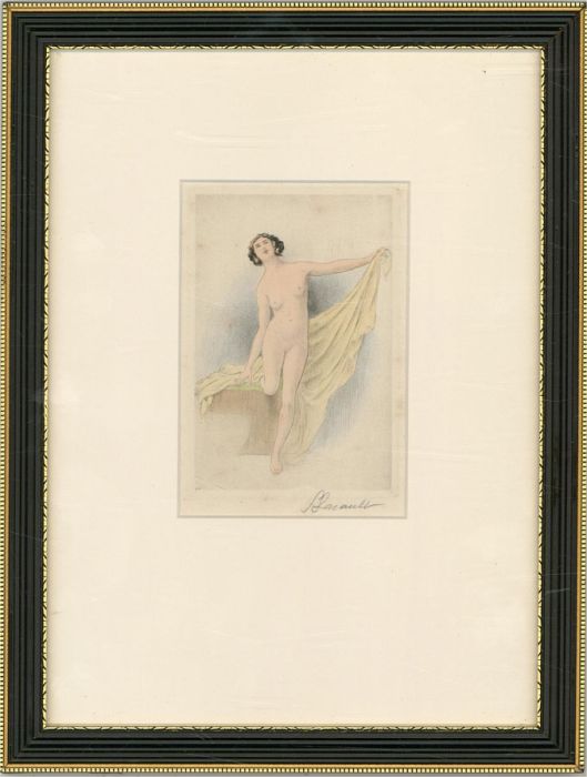 Aquiles Leon Lacault  - Late 19th Century Etching, Female Nude With Drapery