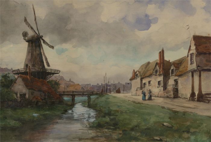 Early 20th Century Watercolour - Rural Windmill