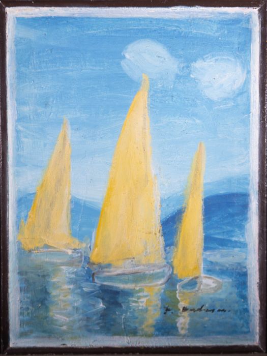 Framed Mid 20th Century Oil - Yellow Sailing Boats