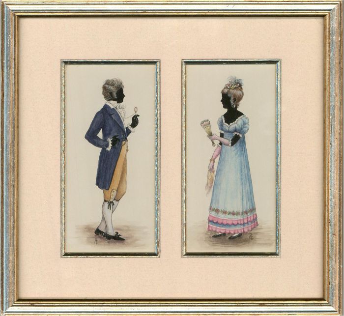 Ruth Eyles - Contemporary Watercolour, Georgian Couple In Silhouette