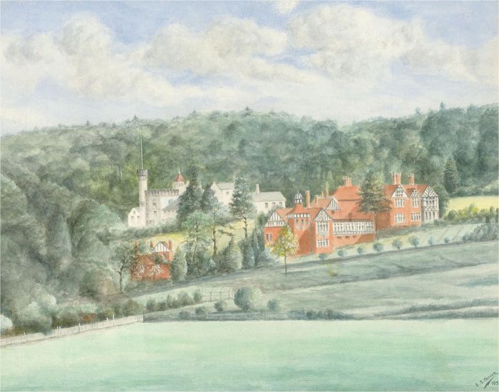 E.S. Oliver - 1954 Watercolour, Village Scene