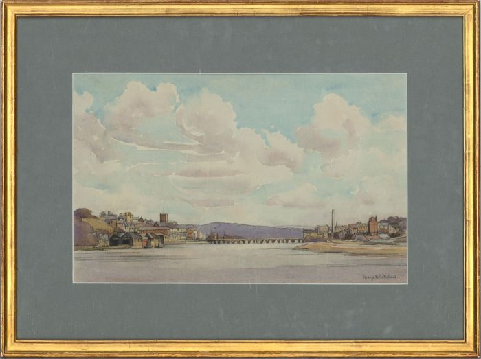 Mary Williams RWA (1911-2002) - Watercolour, Town Scene with Bridge