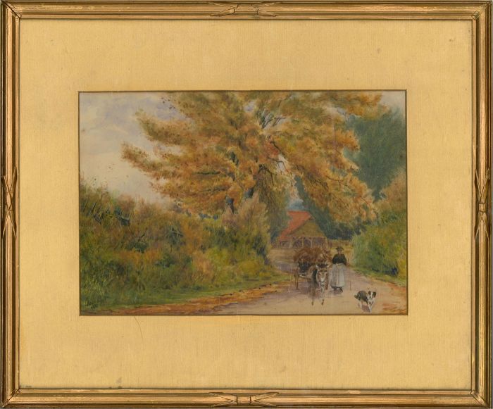 J. N. Hobart - Signed & Framed 1881 Watercolour, Autumn Farm