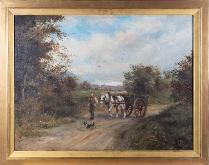 Framed Early 20th Century Oil - Back from the Market