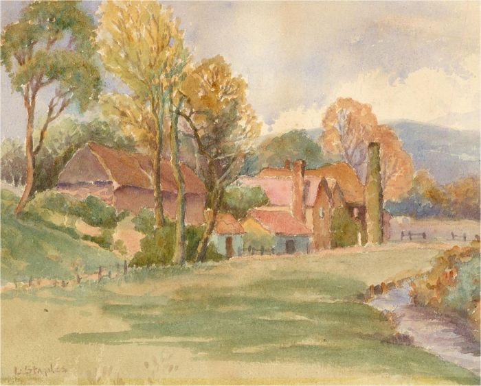 L. Staples - Early 20th Century Watercolour, Village View with Trees