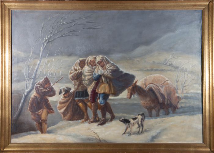 Late 19th Century Oil - Returning From A Winter's Hunt