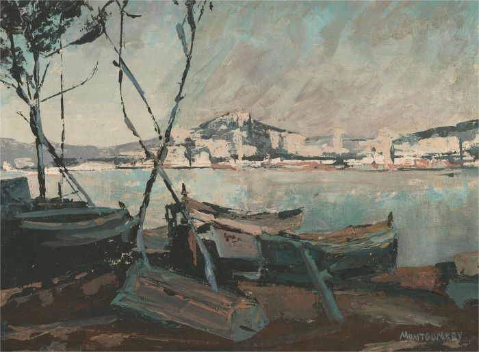 Montgomery - 20th Century Oil, River View with Boats