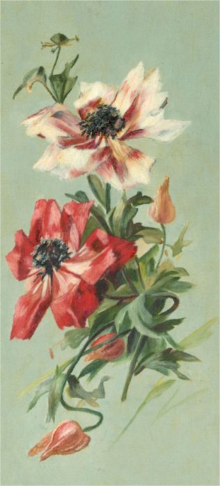 Mid 20th Century Oil - Red and White Flowers