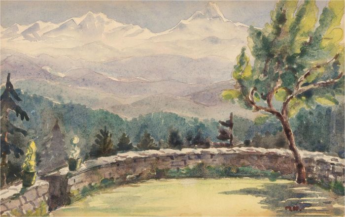 M.W. - 20th Century Watercolour, Alpine View