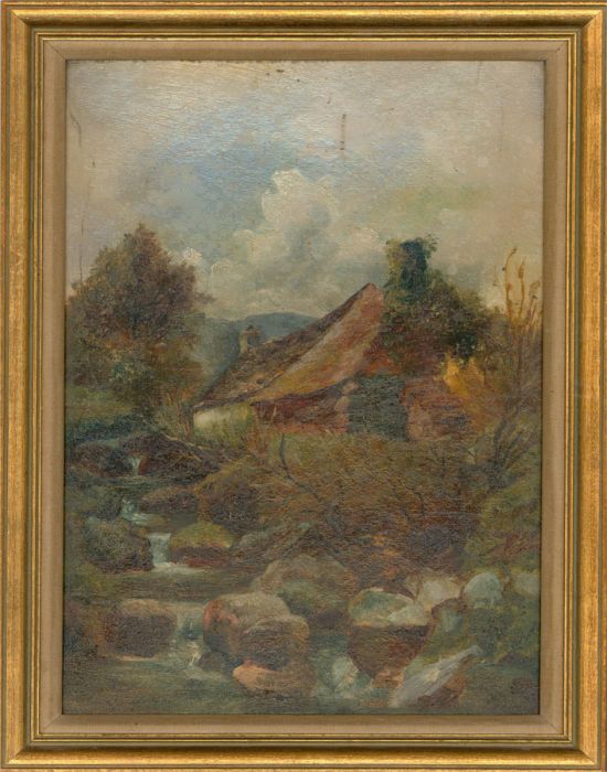 Late 19th Century Oil - Cottage By The Stream