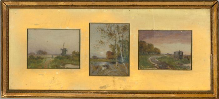 A Trio of Framed Late 19th Century Watercolours - Evening Landscapes