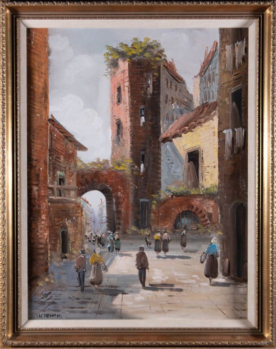 20th Century Oil - Town View with Figures