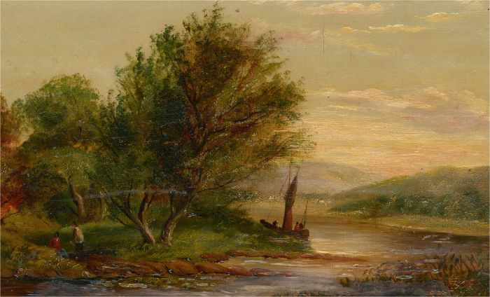 Late 19th Century Oil - Evening Fishing