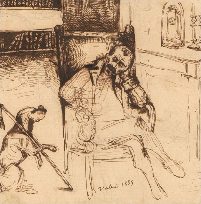 Theodore Valerio (1819-1879) - 1835 Pen and Ink Drawing, Man's Best Friend
