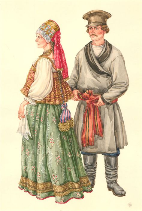 Fedorov Oleg (b.1959) - Signed 1996 Watercolour, Nizhny Novgorod Peasants