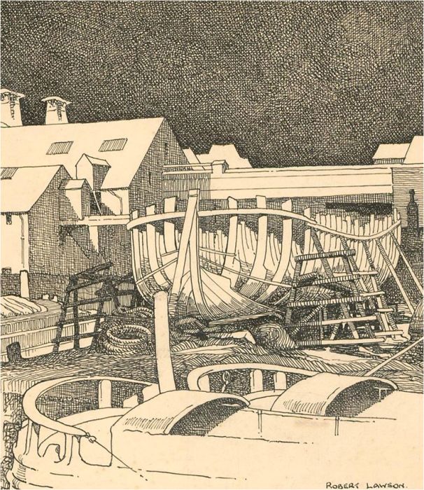 Robert Lawson (1892-1957) - Signed Mid 20th Century Etching, Derelict Shipyard