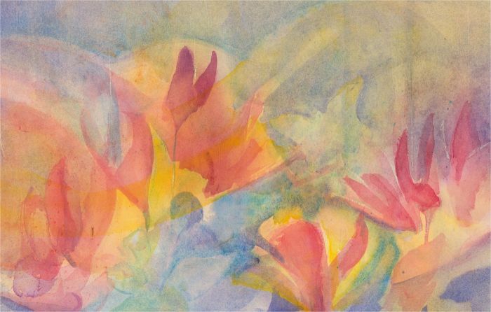 Susan Paine - Signed & Framed Contemporary Watercolour, Sunset over Flowers