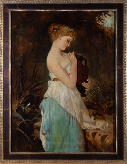 Framed Late 19th Century Oil - Classical Woman with Urn