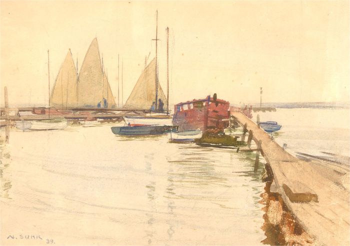 N. Suhr - Signed & Framed 1899 Watercolour, A Day at the Harbour