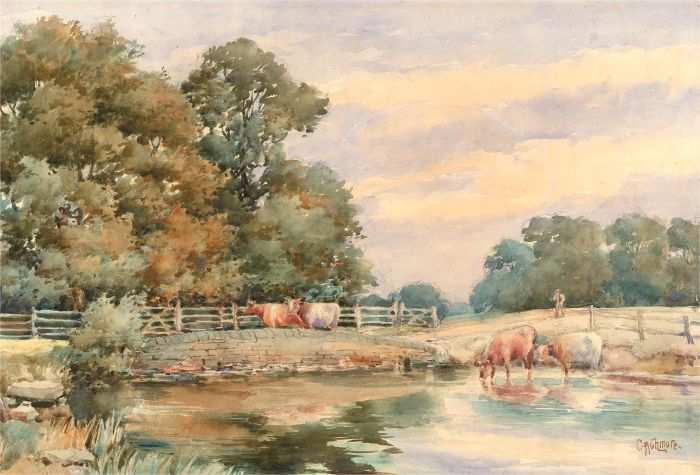 C. Ashmore (1851-1925) - Signed Late 19th Century Watercolour, Drinking Cows