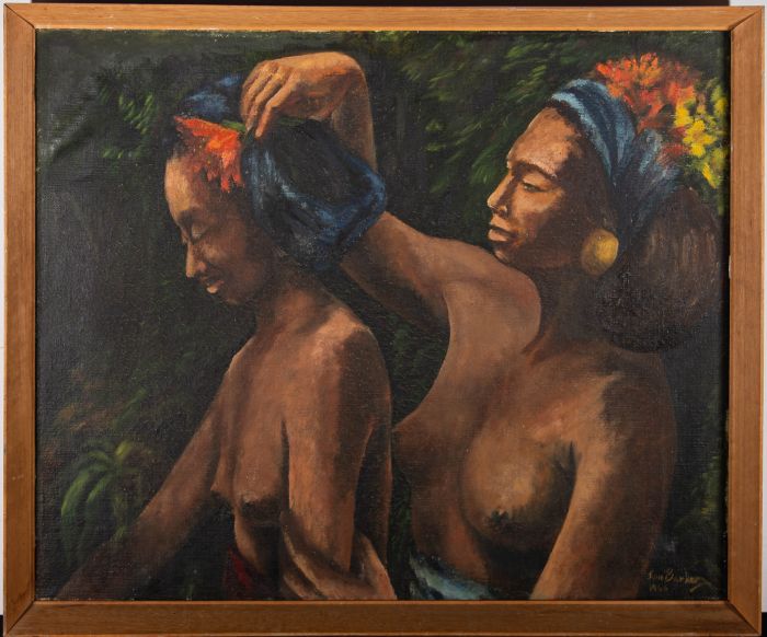 June Conning Barker - 1966 Oil, Mother And Daughter