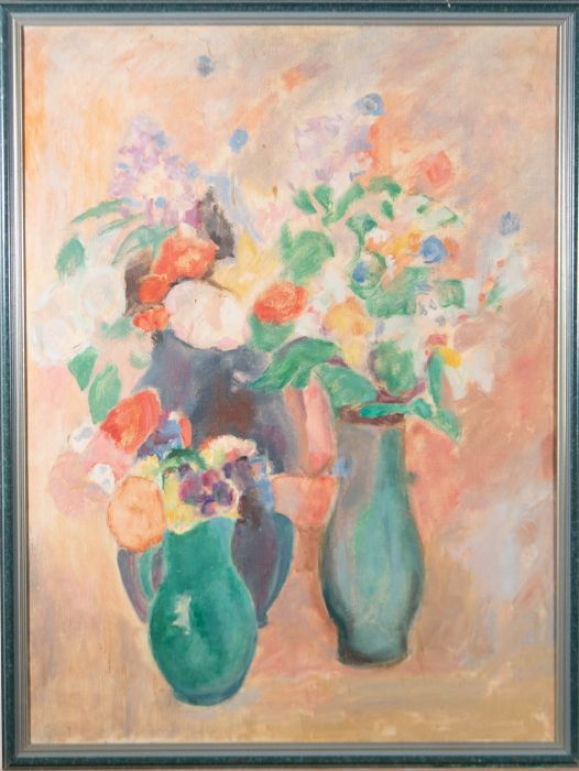 20th Century Oil - Three Flower Vases