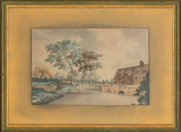Mid 19th Century Watercolour - Rural Scene with Small Bridge