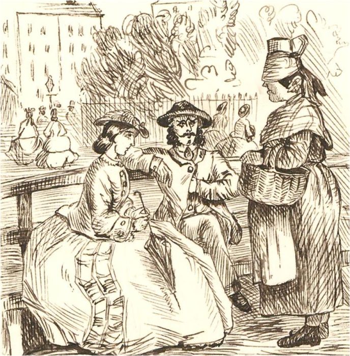 1866 Pen and Ink Drawing - The Interruption