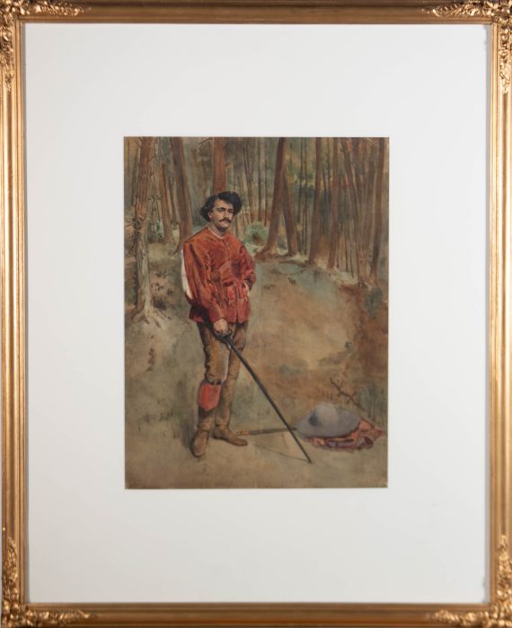 Framed Early 20th Century Watercolour - Portrait of a Swordsman