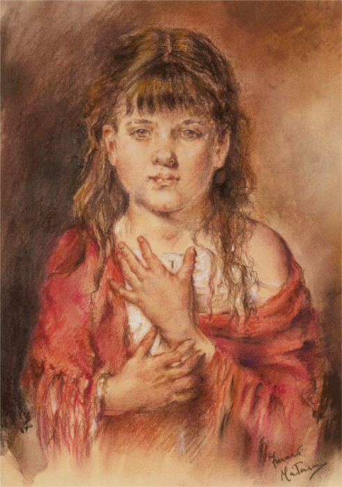 Franco Matania (1922-2006) - 20th Century Pastel, Young Girl with Red Shawl