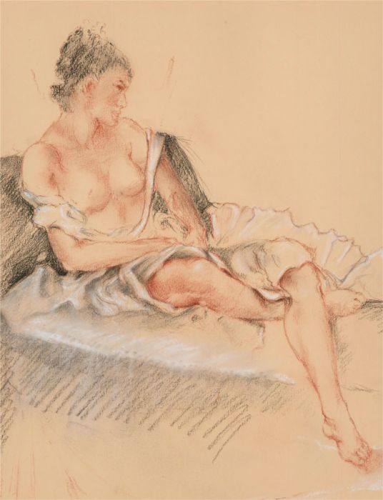 Franco Matania (1922-2006) - 20th Century Chalk Drawing, Italian Woman