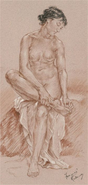 Franco Matania (1922-2006) - 20th Century Chalk Drawing, Black-haired Figure