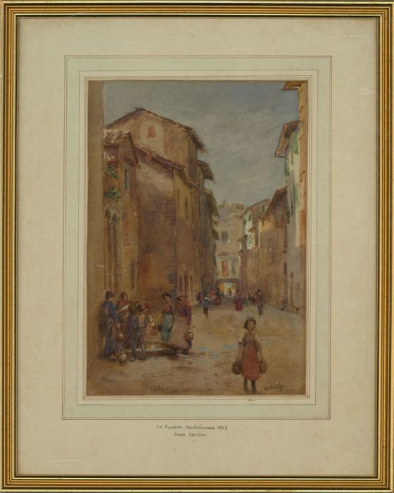 Frank Saltfleet (1860-1937) - 1912 Watercolour, La Fontana, San Gimignano
