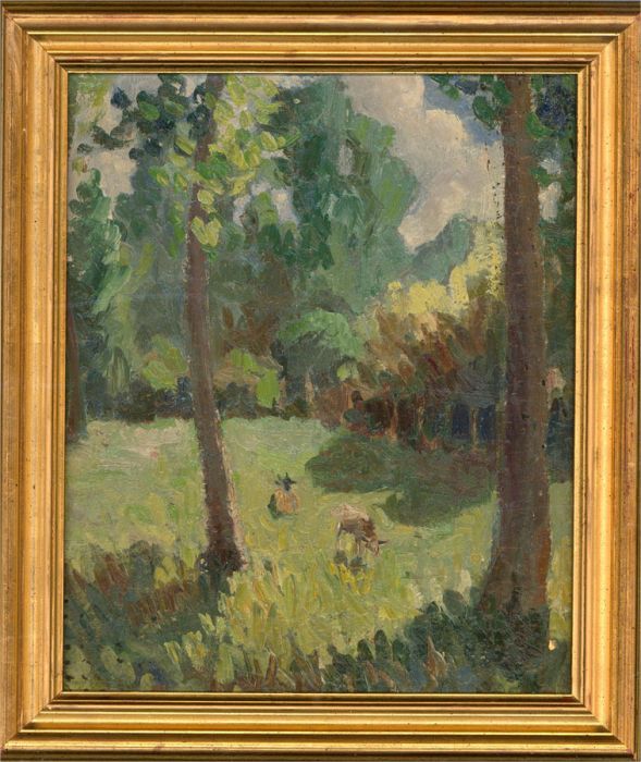 Auguste Jean Gaudin (1914-1992) - Mid 20th Century Oil, Cows In The Clearing