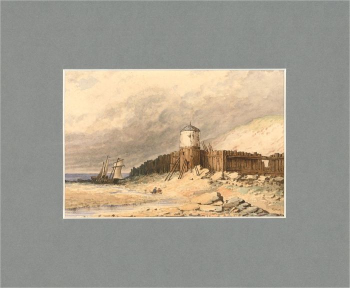 Mid 19th Century Watercolour - Steely Sky At The Shoreline