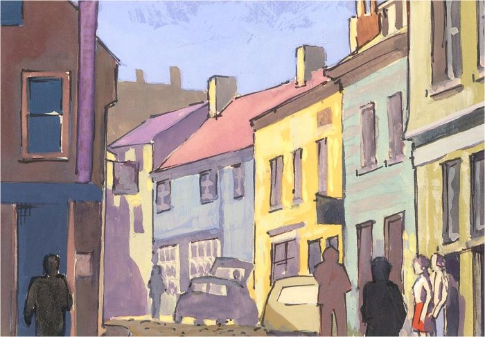 20th Century Gouache - Colourful Street