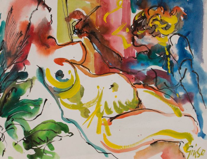 Hendrick Grise (1917-1982) - Mid 20th Century Gouache, Vibrant Female Nude
