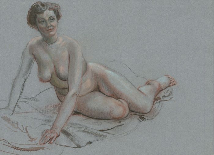 R.D. Moore - Double-Sided 1969 Gouache, Female Nude
